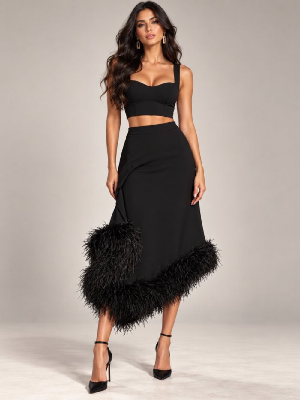 CULT GAIA  Myrtle Feather Midi Skirt In Black Size S New
